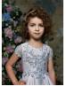 Beaded Lace Satin Illusion Back Flower Girl Dress